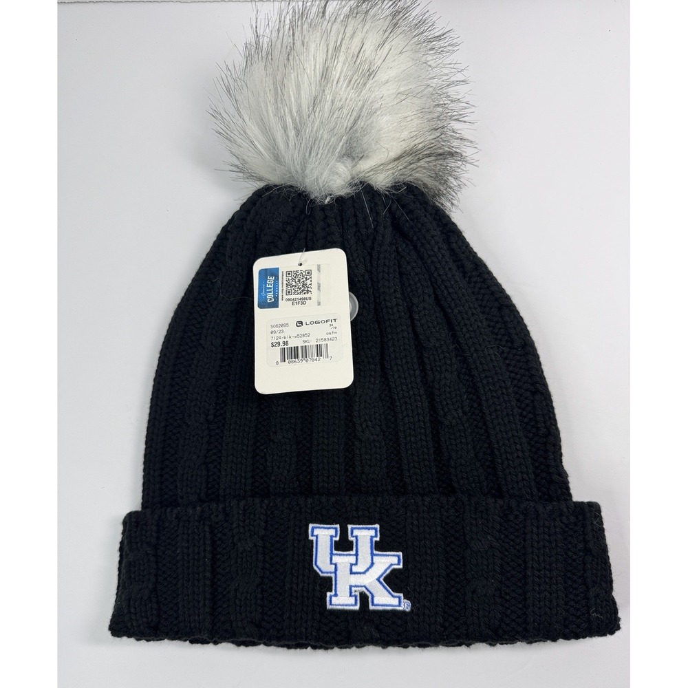 Logofit Women's Kentucky Wildcats Pom Pom Black Cable Knit Beanie Hat New